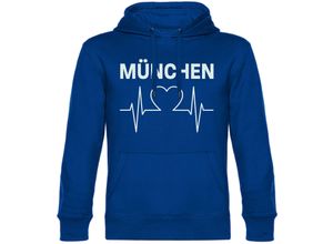 4068859040437 - multifanshop Kapuzen Sweatshirt - München blau - Herzschlag - Druck weiß - Hoodie