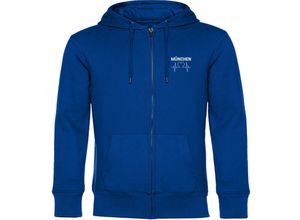 4068859040529 - multifanshop® Kapuzen Sweatshirt Jacke - München blau - Herzschlag - Druck weiß