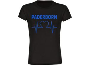 4068859040994 - multifanshop® Damen T-Shirt - Paderborn - Herzschlag - Druck blau