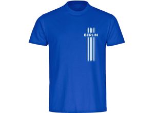 4068859042042 - multifanshop® Herren T-Shirt - Berlin blau - Streifen - Druck weiß