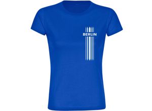 4068859042219 - multifanshop Damen T-Shirt - Berlin blau - Streifen - Druck weiß - Frauen