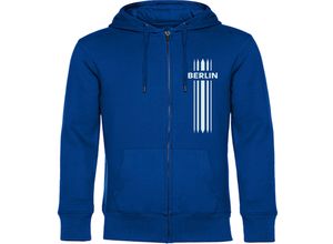 4068859042813 - multifanshop® Kapuzen Sweatshirt Jacke - Berlin blau - Streifen - Druck weiß