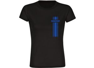 4068859044824 - multifanshop Damen T-Shirt - Darmstadt - Streifen - Druck blau - Frauen