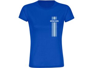 4068859048488 - multifanshop Damen T-Shirt - München blau - Streifen - Druck weiß - Frauen