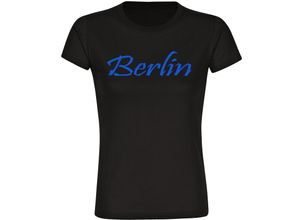 4068859064815 - multifanshop Damen T-Shirt - Berlin blau - Schriftzug - Druck blau - Frauen