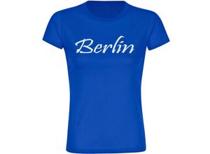 4068859064884 - multifanshop Damen T-Shirt - Berlin blau - Schriftzug - Druck weiß - Frauen