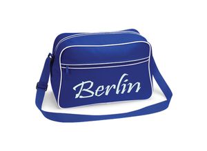 4068859065027 - multifanshop® Retrotasche - Berlin blau - Schriftzug - Druck weiß