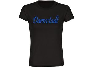 4068859066086 - multifanshop Damen T-Shirt - Darmstadt - Schriftzug - Druck blau - Frauen