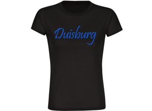 4068859066475 - multifanshop® Damen T-Shirt - Duisburg - Schriftzug - Druck blau