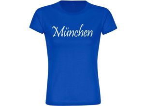 4068859067731 - multifanshop® Damen T-Shirt - München blau - Schriftzug - Druck weiß