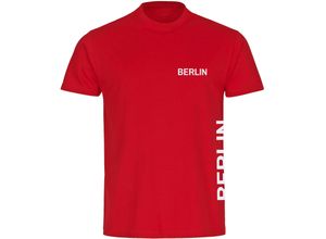 4068859072674 - multifanshop® Herren T-Shirt - Berlin rot - Brust & Seite - Druck weiß