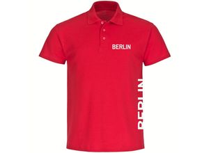 4068859073213 - multifanshop® Poloshirt - Berlin rot - Brust & Seite - Druck weiß