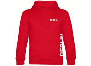 4068859073466 - multifanshop Kapuzen Sweatshirt - Berlin rot - Brust & Seite - Druck weiß - Hoodie