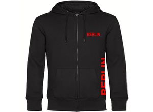 4068859073503 - multifanshop Kapuzen Sweatshirt Jacke - Berlin rot - Brust & Seite - Druck rot - Sweat