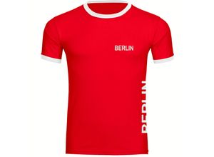 4068859073633 - multifanshop® Kontrast T-Shirt - Berlin rot - Brust & Seite - Druck weiß