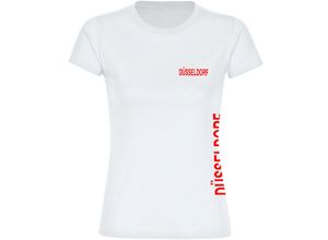 4068859074067 - multifanshop Damen T-Shirt - Düsseldorf - Brust & Seite - Druck rot - Frauen