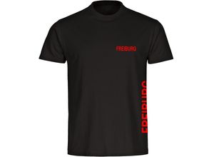 4068859076221 - multifanshop Herren T-Shirt - Freiburg - Brust & Seite - Druck rot - Männer