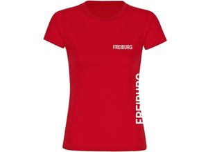 4068859076573 - multifanshop Damen T-Shirt - Freiburg - Brust & Seite - Druck weiß - Frauen