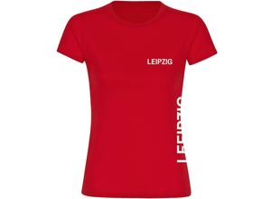 4068859081515 - multifanshop Damen T-Shirt - Leipzig - Brust & Seite - Druck weiß - Frauen