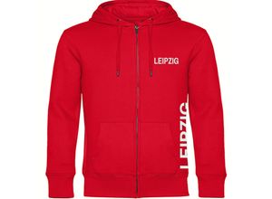 4068859082192 - multifanshop® Kapuzen Sweatshirt Jacke - Leipzig - Brust & Seite - Druck weiß