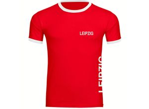 4068859082246 - multifanshop Kontrast T-Shirt - Leipzig - Brust & Seite - Druck weiß - Männer