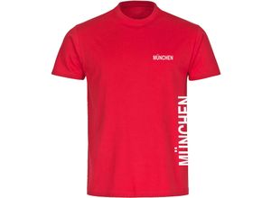 4068859084974 - multifanshop Herren T-Shirt - München rot - Brust & Seite - Druck weiß - Männer