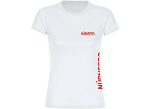 4068859086367 - multifanshop Damen T-Shirt - Nürnberg - Brust & Seite - Druck rot - Frauen