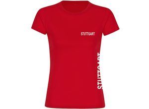 4068859087630 - multifanshop® Damen T-Shirt - Stuttgart - Brust & Seite - Druck weiß