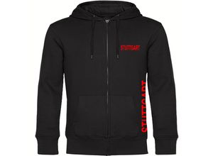 4068859088255 - multifanshop Kapuzen Sweatshirt Jacke - Stuttgart - Brust & Seite - Druck rot - Sweat