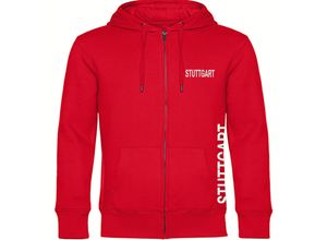 4068859088316 - multifanshop® Kapuzen Sweatshirt Jacke - Stuttgart - Brust & Seite - Druck weiß