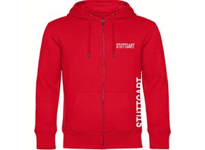 4068859088347 - multifanshop Kapuzen Sweatshirt Jacke - Stuttgart - Brust & Seite - Druck weiß - Sweat