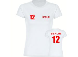 4068859090296 - multifanshop Damen T-Shirt - Berlin rot - Trikot Nummer 12 - Druck rot - Frauen