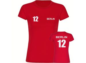 4068859090357 - multifanshop Damen T-Shirt - Berlin rot - Trikot Nummer 12 - Druck weiß - Frauen