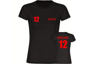 4068859091033 - multifanshop Damen T-Shirt - Düsseldorf - Trikot Nummer 12 - Druck rot - Frauen