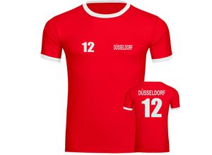 4068859091378 - multifanshop® Kontrast T-Shirt - Düsseldorf - Trikot Nummer 12 - Druck weiß