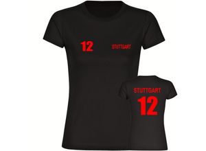 4068859099275 - multifanshop® Damen T-Shirt - Stuttgart - Trikot Nummer 12 - Druck rot