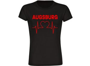 4068859101565 - multifanshop Damen T-Shirt - Augsburg - Herzschlag - Druck rot - Frauen