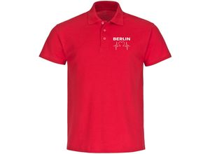 4068859104153 - multifanshop Poloshirt - Berlin rot - Herzschlag - Druck weiß - Polo