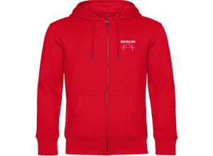 4068859104511 - multifanshop Kapuzen Sweatshirt Jacke - Berlin rot - Herzschlag - Druck weiß - Sweat