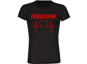 4068859104979 - multifanshop® Damen T-Shirt - Düsseldorf - Herzschlag - Druck rot