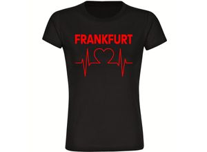 4068859106126 - multifanshop Damen T-Shirt - Frankfurt - Herzschlag - Druck rot - Frauen