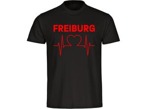 4068859107093 - multifanshop Herren T-Shirt - Freiburg - Herzschlag - Druck rot - Männer