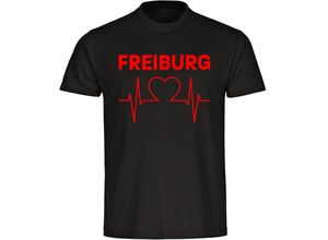 4068859107123 - multifanshop® Herren T-Shirt - Freiburg - Herzschlag - Druck rot