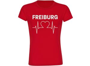 4068859107321 - multifanshop® Damen T-Shirt - Freiburg - Herzschlag - Druck weiß