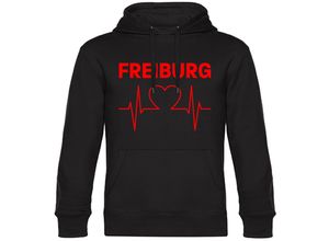 4068859107758 - multifanshop® Kapuzen Sweatshirt - Freiburg - Herzschlag - Druck rot