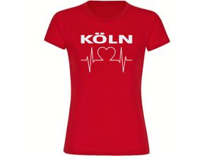 4068859110772 - multifanshop Damen T-Shirt - Köln - Herzschlag - Druck weiß - Frauen