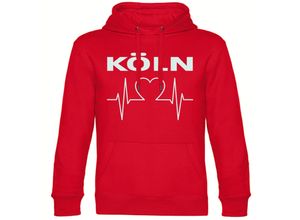 4068859111236 - multifanshop Kapuzen Sweatshirt - Köln - Herzschlag - Druck weiß - Hoodie