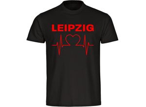 4068859111663 - multifanshop® Herren T-Shirt - Leipzig - Herzschlag - Druck rot