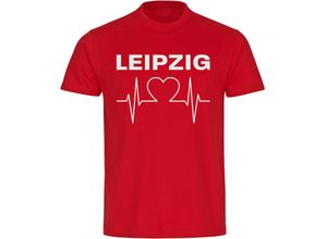 4068859111748 - multifanshop Herren T-Shirt - Leipzig - Herzschlag - Druck weiß - Männer