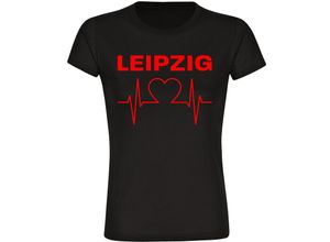 4068859111816 - multifanshop® Damen T-Shirt - Leipzig - Herzschlag - Druck rot